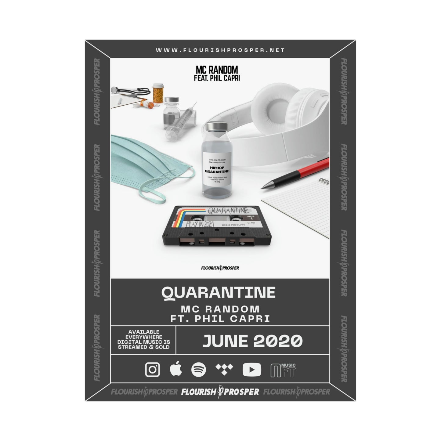 MC Random featuring Phil Capri "Hip Hop Quarantine: Quarantine" Matte Vertical Posters